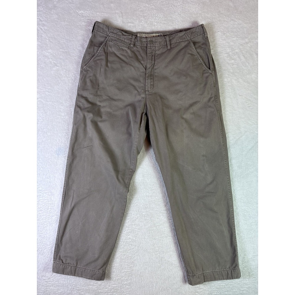 Cabelas Mens 38x30 Flannel Lined Aged Khaki Pants Tan Cotton Twill Flat Front